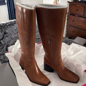 Vince Camuto boots. Sangeti style. Knee height. brown leather w/dark brown heel.